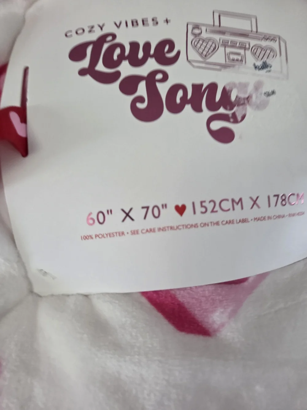 Love Songs Plush Throw Blanket - Pink & Red Heart Boombox Print